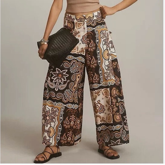 FARM Rio / Anthropologie Bohemian Printed Wide Leg Pants Size Large. NWOT